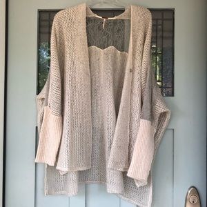 Free People Cardigan Blush Pink w/ Gray Lace Sz L